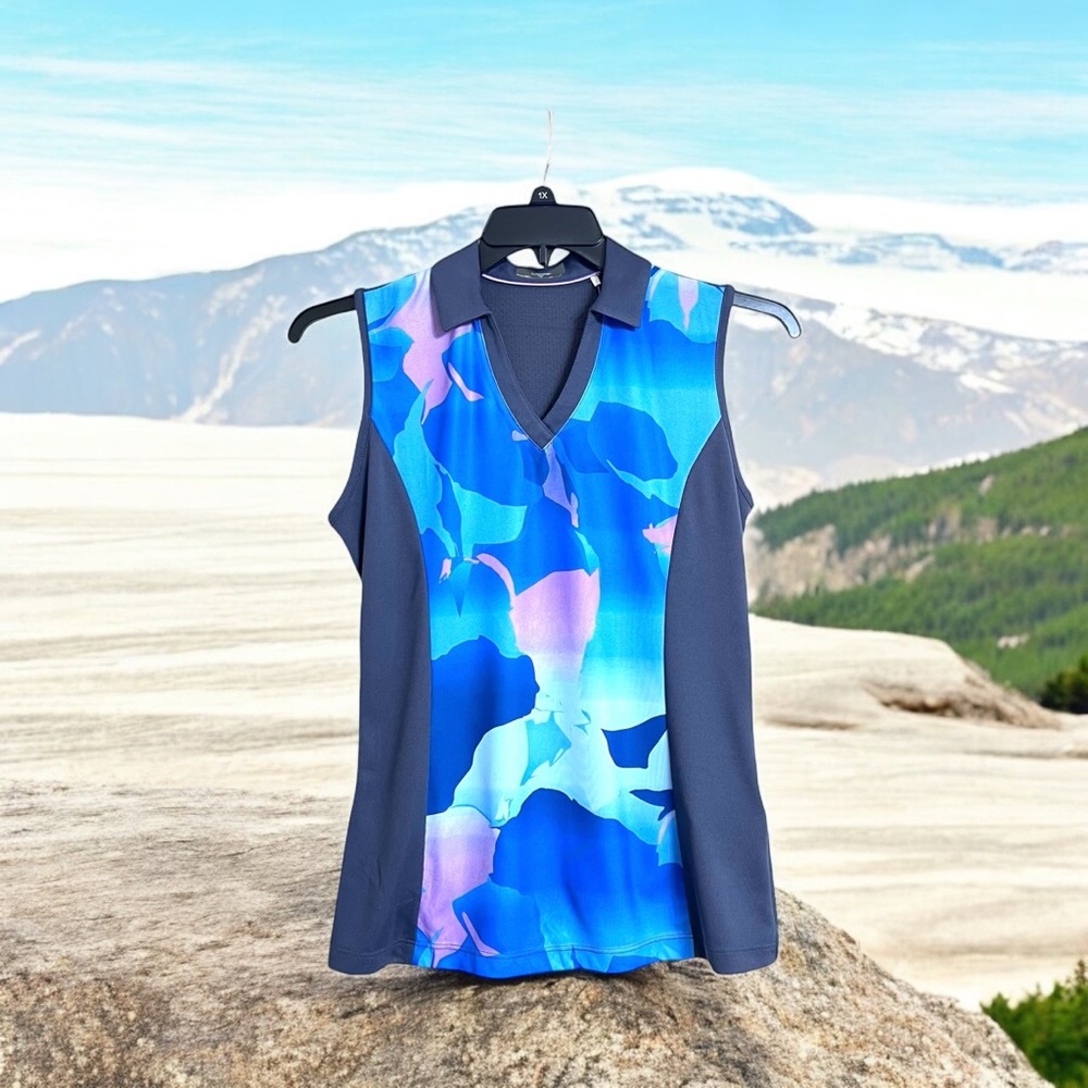 Callaway Golf Sleeveless V-Neck Shirt Moisture Wicking Blue Sea Star Top - Picture 12 of 12